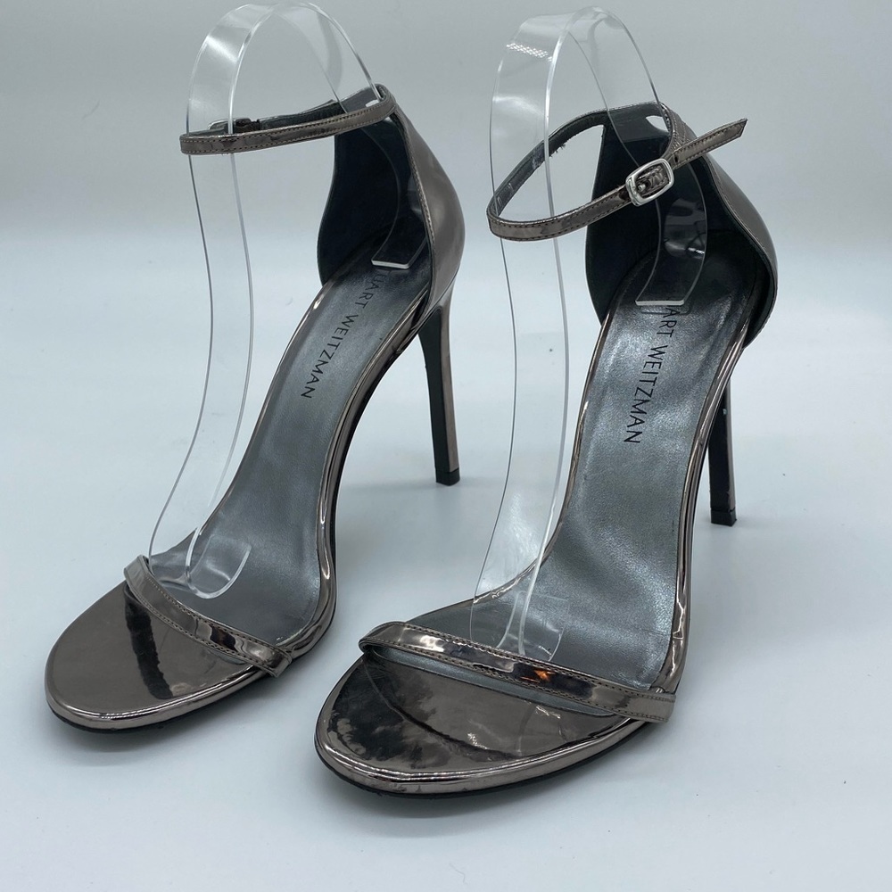 Stuart Weitzman Nudistong Silver Nudist Sandal Pump Heels Womens Size 10 M
